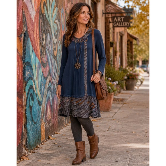 Parsley & Sage Dresses & Skirts - Parsley & Sage Dress Womens Small Blue Artsy Embroidered Boho Patchwork